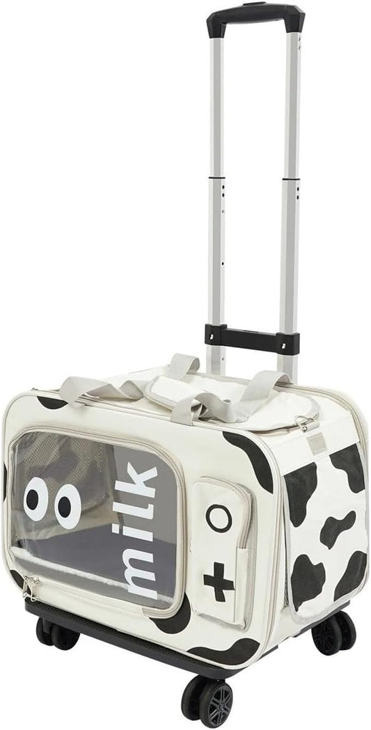 Pet Carrier, Portable Clear Cat Bag with Wheels & Telescopic Handle, Foldable Pet Trolley Bag, Breathable Rolling Cat Carriers Backpack for Hiking, Outdoor Walking