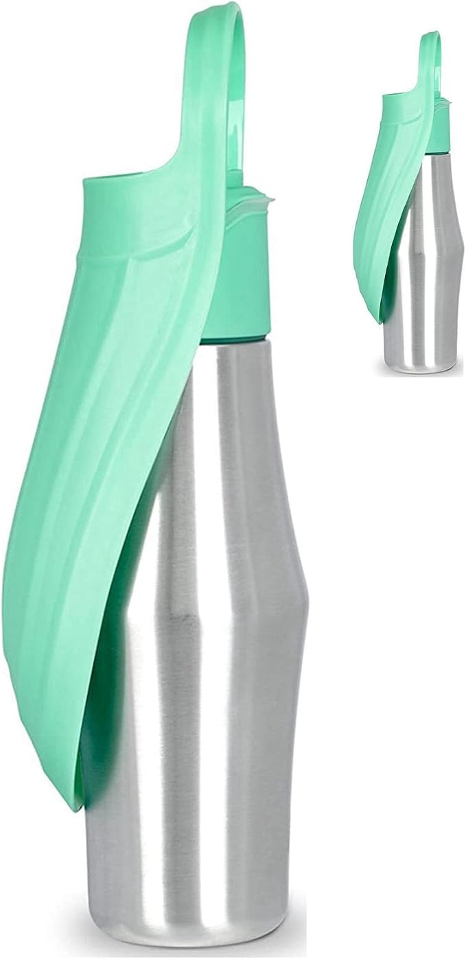 Portable Dog Water Bottle with Dispenser, 750ml Stainless Steel Travel Cup and Collapsible Water Bowl for Outdoor Activities, Walking,Hiking, Road Trips (Light Green)