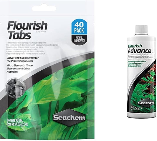 Seachem Flourish Tabs Growth Supplement - Aquatic Plant Stimulant 40 ct & Flourish Advance Growth Supplement - Aquatic Plant Aid 500 ml