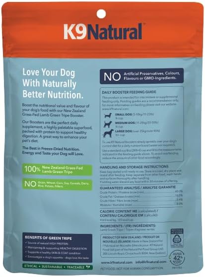 K9 Natural Freeze Dried Dog Food Topper with Verified Ingredients, Organ Meat Blend for Digestive Support, Human-Grade Freeze Dried Puppy Food & Dog Topping, Lamb Green Tripe, 2oz