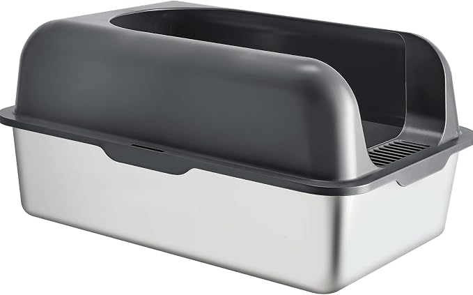 VEVOR Stainless Steel Cat Litter Box with Lid, XL Extra Large Enclosed Cat Box for Big Cats, High Sides Metal Litter Box, Anti Leakage,Odor-Free & Easy Cleaning,Include Scoop & Foot Board