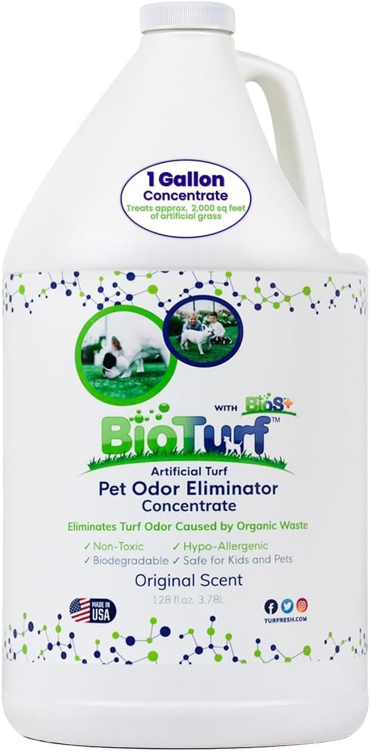 BioTurf BioS+ Turf Cleaner for Pet Urine Outdoor – Artificial Turf Cleaner Deodorizer Concentrate – Fake Grass & Yard Deodorizer for Dog Urine & Feces – Enzyme Kennel Odor Eliminator 1 Gallon