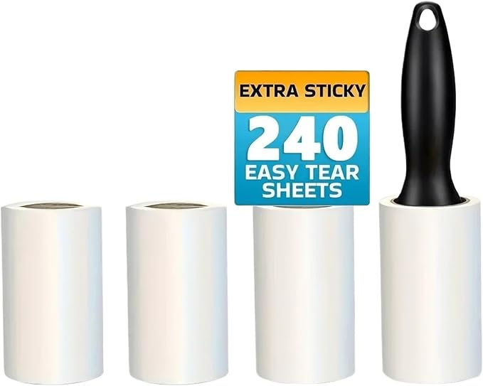 Sticky Lint Roller for Pet Hair,– Removes Fur from Clothes, Furniture & Carpets, Adhesive Cleaning Tool(1 Handle 4 Paper)