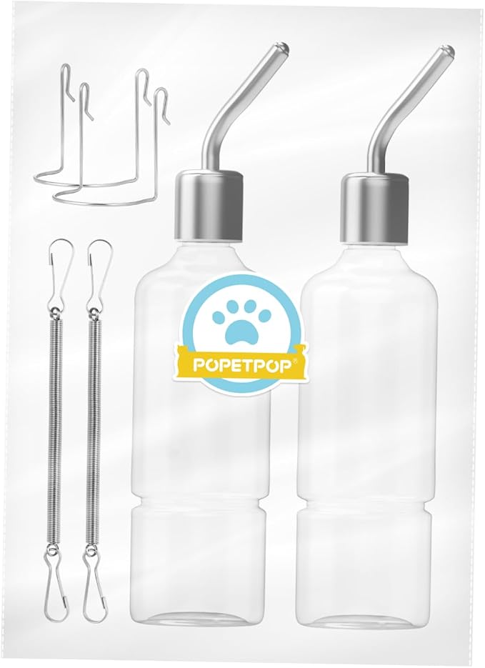 2Pcs No-Leak Pet Water Bottles - Easy Install Hanging Dispensers for Rabbits, Chinchillas, Guinea Pigs, Transparent Design, Durable Materials