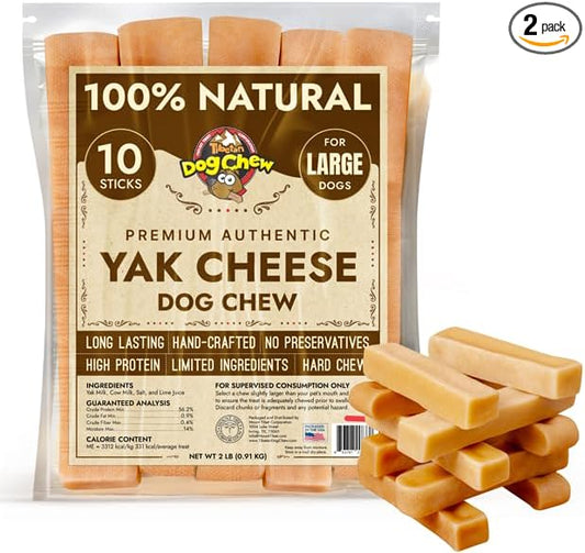 Tibetan Dog Chew 2 lb Yak Cheese Dog Chews, Handmade Treats for Large Dogs, Long-Lasting, Easy to Digest, Grain-Free, Gluten-Free, Supports Dental Health, Ideal for Aggressive Chewers, Bulk