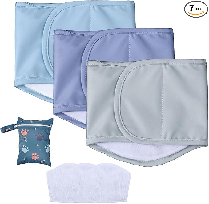 AIO Male Belly Bands for Dogs - Dog Diapers Male -Belly Bands for Male Dogs- High Absorbing Dog Wraps Washable - Reusable Large Doggy Doggie Puppy Dog Diapers