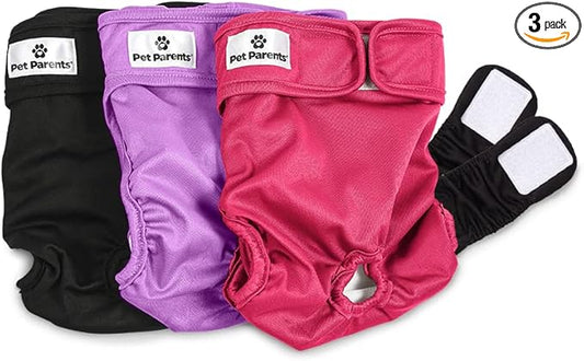 Pet Parents® Washable Dog Diapers (3pack) + Extendrs® of Durable Doggie Diapers, Premium Dog Diapers Female (Large, Princess)