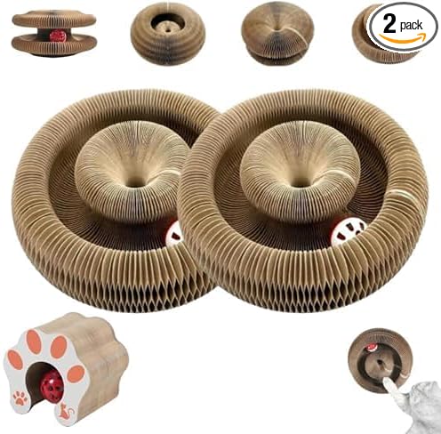 2PC Cat Toy, Cat Toy, Foldable Recyclable Cat Accordion Toy for Indoor Cat Playing,Interactive Scratch Pad with Toy Ball