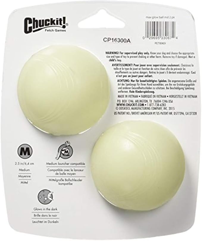 Chuckit! Max Glow Ball Bundle - Large 3 Inch Ball (1-Pack) & Medium 2.5 Inch Balls (2-Pack), Glow in the Dark Dog Toys