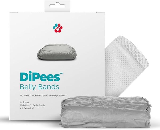 Pet Parents® DiPees® Disposable Belly Bands for Male Dogs + Extendrs®, Male Dog Wraps, Leak Proof, Up to 83% Plant Based, Premium Disposable Dog Diapers Male (Grey, Small (12-20"), 10ct)