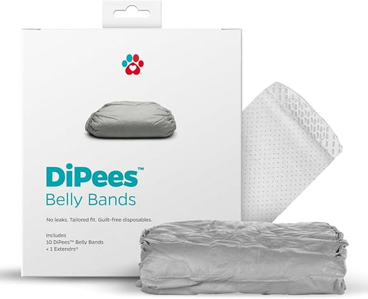 Pet Parents® DiPees® Disposable Belly Bands for Male Dogs + Extendrs®, Male Dog Wraps, Leak Proof, Up to 83% Plant Based, Premium Disposable Dog Diapers Male (Grey, Small (12-20"), 10ct)