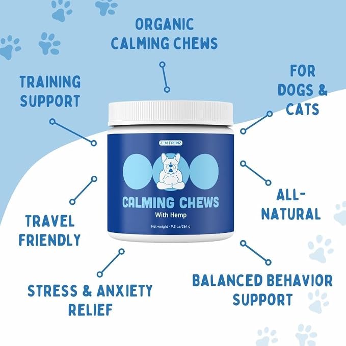 Zen Bites - Calming Chews for Pets - 120 Count - Organic Hemp Soft Chews for Dogs & Cats - Stress Relief - Promotes Relaxation - Thunderstorms - Fireworks - Travel Friendly