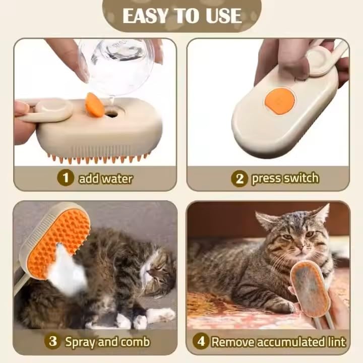 3-in-1 Steam Pet Brush for Cats & Dogs – Self-Cleaning Grooming Comb with Spray Mist, Massage & Shedding, Rechargeable USB, Anti-Static, Foldable Handle – White (WHITE)