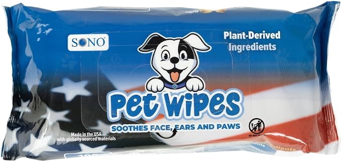 SONO Dog & Cat Wipes, Propylene Glycol Free, Lick Safe, Preservative Free, Unscented Pet Wipes for Paws Butt Face and Body, Made in USA, Organic Aloe and Chamomile, 7x8 Inch, 400 Count, 4 Pack