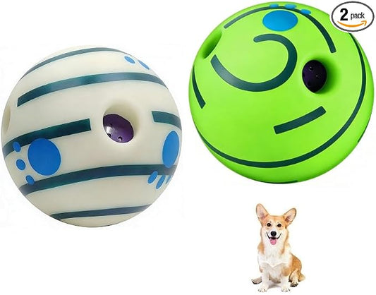 Wobble Giggle Ball for Dogs Durable Interactive Dog Toys for Small Medium Large Dogs (White (Glow in the Dark) + Green, L/4.33 inch)