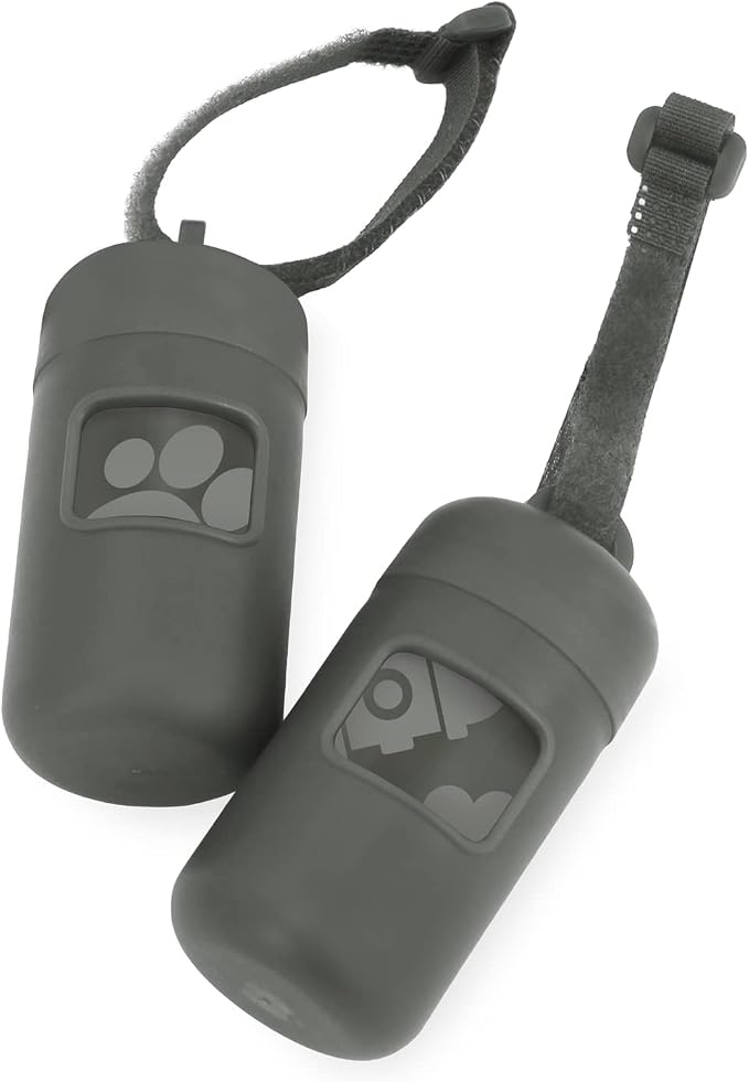 Best Pet Supplies Dog Poop Bag Holder Leash Attachment with 30 Bags, Reusable Dispenser for Travel, Walking, Park, and Outdoor Use, Durable with Clip-On - Gray, Pack of 2