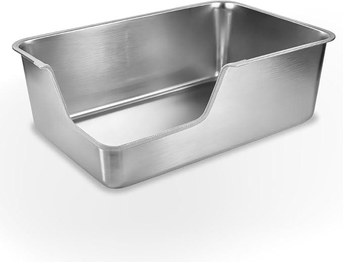 Stainless Steel Litter Box,Extra Large High Sided Litter Box for Indoor Big Cats,XL Jumbo Metal Cat Litter Boxes with Low Entry for Kittens & Senior Cats,Splash-Proof,Easy to Clean (Corner Entry)