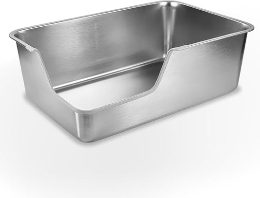 Stainless Steel Litter Box,Extra Large High Sided Litter Box for Indoor Big Cats,XL Jumbo Metal Cat Litter Boxes with Low Entry for Kittens & Senior Cats,Splash-Proof,Easy to Clean (Corner Entry)