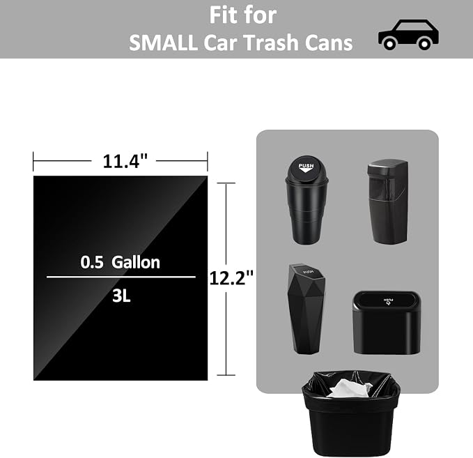 Teivio Black Trash Bags for Mini Car Trash Can, 250 Count 0.5 Gallon Portable Small Disposable Car Garbage Bags,Cars Accessories, Plastic Desktop Trash Bin Liners for Cars/Home/Office/Dog/Poop