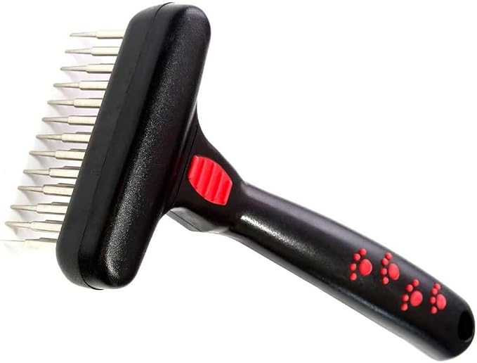 PUREPET Pro Dog Grooming Undercoat Deshedding Pin Rake Combs Fur and Coat Control (25 Tooth Magic Spring Rake)