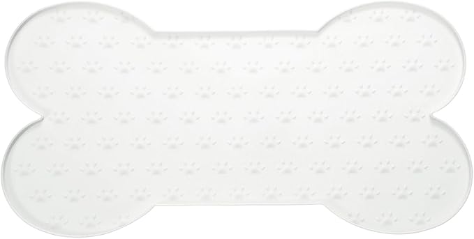 Dog Food Mat, 20x10 Inch Silicone Pet Feeding Mat Non-Slip Bone Shaped Waterproof Dog Water Bowl Tray Raised Edge Protects Floors (White), Intended for Pets Bowl/Fountain