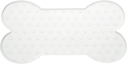 Dog Food Mat, 20x10 Inch Silicone Pet Feeding Mat Non-Slip Bone Shaped Waterproof Dog Water Bowl Tray Raised Edge Protects Floors (White), Intended for Pets Bowl/Fountain