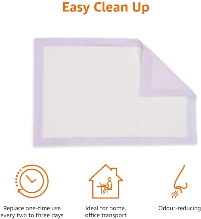 Amazon Basics Cat Pee Pads, Odor Control, Super Absorbent, Disposable, Universal Fit for Litter Box, Lemon Scent, Multi Cat, White/Purple, 80 Count