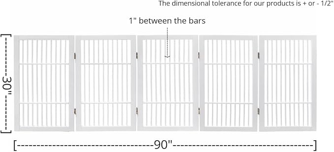 Urnporium Pet Dog Gate Freestanding, Strong Durable Folding Wooden Fence, Portable Acacia Hardwood Safety Barrier for Indoor & Outdoor Use (White Pet Gate, 5 Panel 30" Tall)
