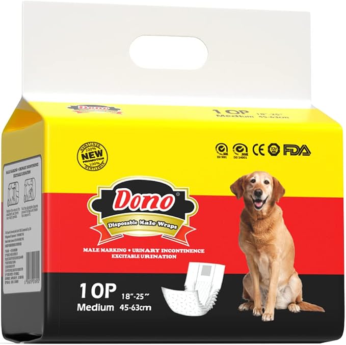 Dono Disposable Male Dog Wraps | Wetness Indicator, Super Absorbent, Leak Protection, For Excitable Urination, Incontinence, or Male Marking