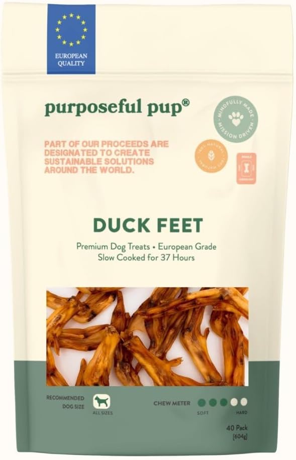 Duck Feet Dog Treat 40 Pack – Bulk European Quality, De-Nailed & Slow Cooked for 37-Hour Air Dried | Natural Hip & Joint Support | Dental Chew for Large Dogs | Rawhide Alternative