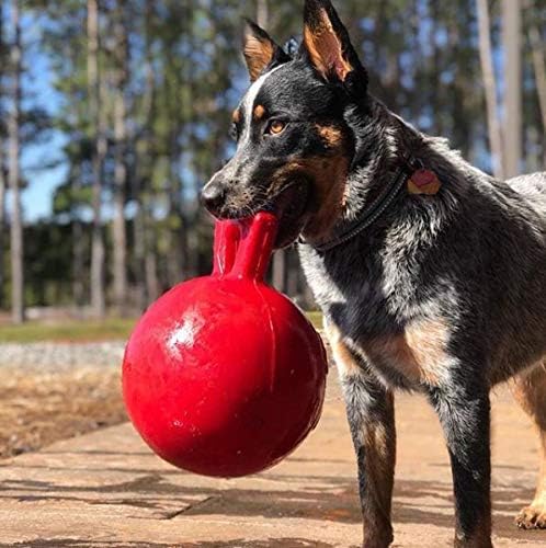 Jolly Pets Tug-n-Toss Heavy Duty Dog Toy Ball with Handle, 8 Inches/Large, Red (408 RD)
