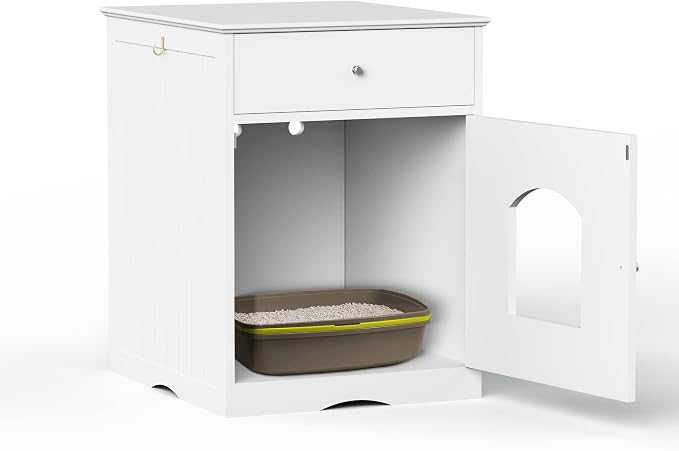Cat Litter House, Enclosure Cat Litter Box Furniture with Doors Storage Drawer Indoor Cat Washroom Storage Side Table Cat House Large Wooden Enclosure Litter Box