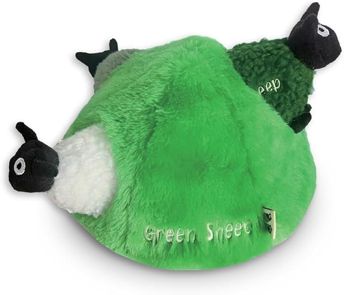 Green Sheep Hide & Seek Toy for Dogs, Durable Plush Squeaky Dog Toys with Recycle Cotton Rope, Interactive Chew Toy for Small to Large Dogs, Tough Pet Toys to Keep Them Busy