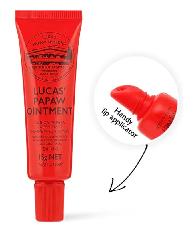 Lucas Papaw Ointment 15g Tubes with Lip Applicator — 4 Pack — Fermented Papaya Lip Balm for Dry, Chapped Lips, Purse Size, Made in Australia