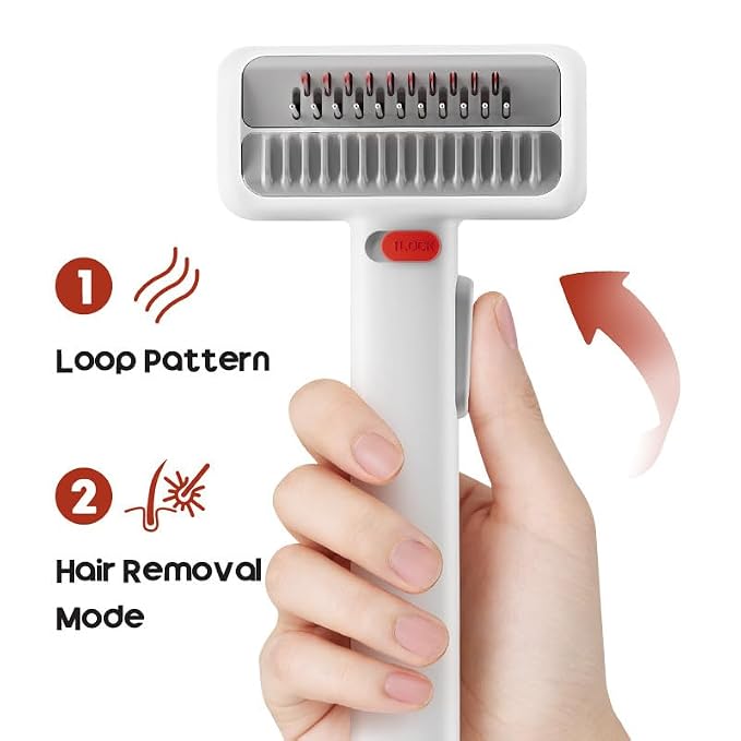 2 in 1 Pet Dematting & Deshedding Brush, One-Click Self Cleaning Dog Cat Grooming Comb with Safety Lock & Protective Cover, 2mm Safe Blade Pet Hair Remover for Dogs Cats Rabbits