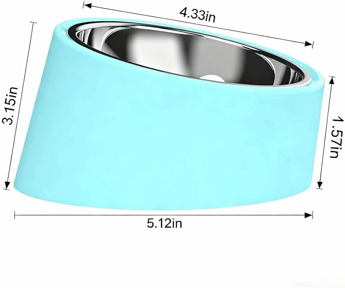 15° Tilted Dog Bowl for Small Dogs Flat-Faced Breeds - Anti-Choke Ergonomic Elevated Feeder Non-Slip Base - 2-in-1 Detachable Stainless Steel Food & Water Bowls - Calm Blue Cool & Clean - (S, Blue)
