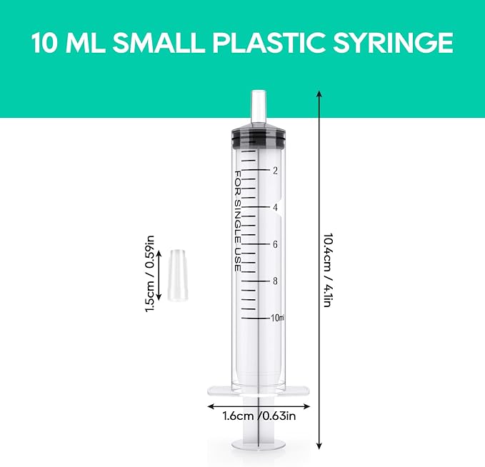 JOLLY PARTY 100 Pack 10ml Syringes Plastic Small Measuring Syringe with Tip Cap, Oral Syringe for Scientific Labs, Feeding Pets, Measurement,Refilling, No Needle