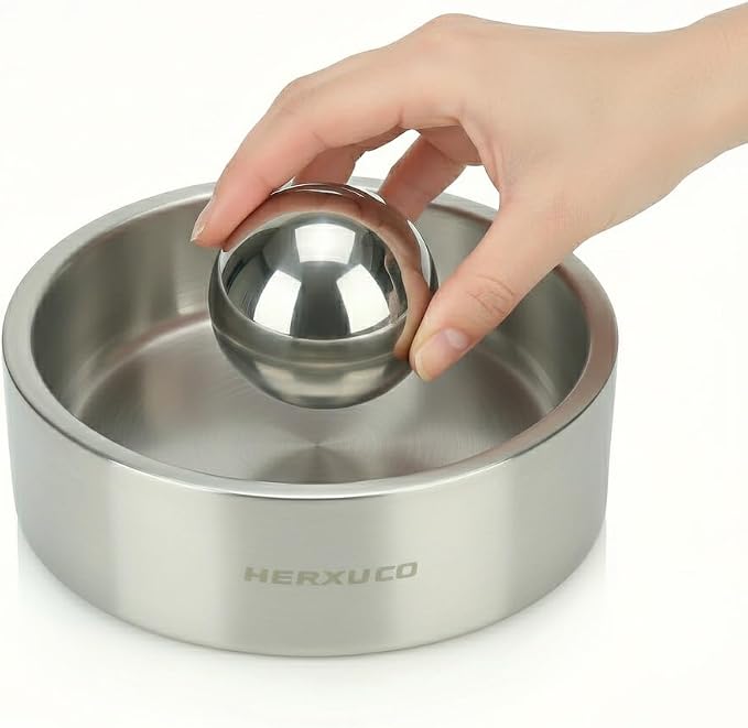 Stainless Steel Dog Slow Feeder Set – 2-in-1 Pet Bowl 18oz & Slow Feeder Ball 2.5in – Spherical Design Slows Eating & Use Separately or Together (Small)