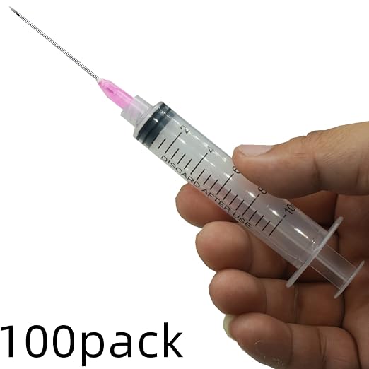 100 Pack 10ml 18Ga Plastic Syringe with Measurement for Scientific Labs and Industrial Dispensing, Disposable Individually Wrapped (100, 10ml-18Ga)