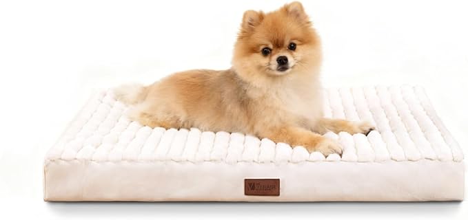 Orthopedic Dog Bed with Firm High-Density Egg Crate Foam Mattress,Machine Washable Cover & Non-Slip Bottom for Small Breeds & Toy Dogs (Beige, 23" L x 17" W x 3" H)