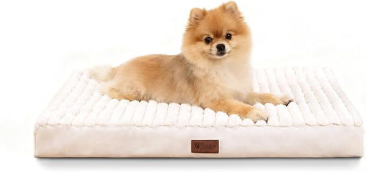 Orthopedic Dog Bed with Firm High-Density Egg Crate Foam Mattress,Machine Washable Cover & Non-Slip Bottom for Small Breeds & Toy Dogs (Beige, 23" L x 17" W x 3" H)