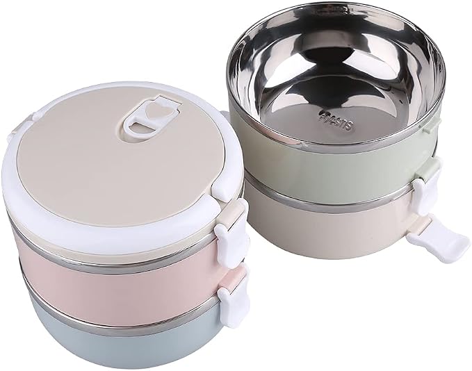 Pets Travel Bowl,4 Tiers Portable Stainless Steel Travel Lunch Bowls Set for Pet