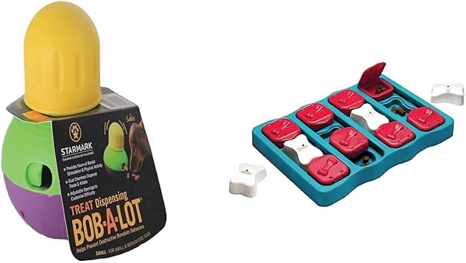 Starmark Treat Dispensing Bob-a-Lot Dog Toy, All Breed Sizes (Pack of 1) & Outward Hound Nina Ottosson Dog Brick Dog Puzzle Interactive Treat Puzzle Dog Enrichment Dog Toy