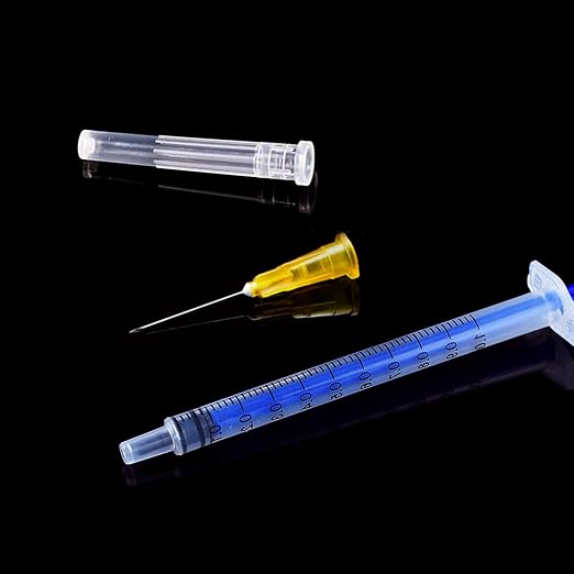 100 Pack 1ml 25Ga Plastic Syringe with Measurement for Scientific Labs, Industrial Dispensing Animal and Pet Supplies, Disposable Individually Wrapped (100, 1ml 25Ga)