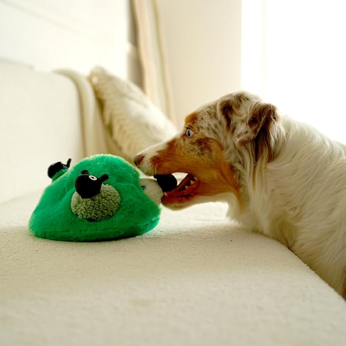 Green Sheep Hide & Seek Toy for Dogs, Durable Plush Squeaky Dog Toys with Recycle Cotton Rope, Interactive Chew Toy for Small to Large Dogs, Tough Pet Toys to Keep Them Busy