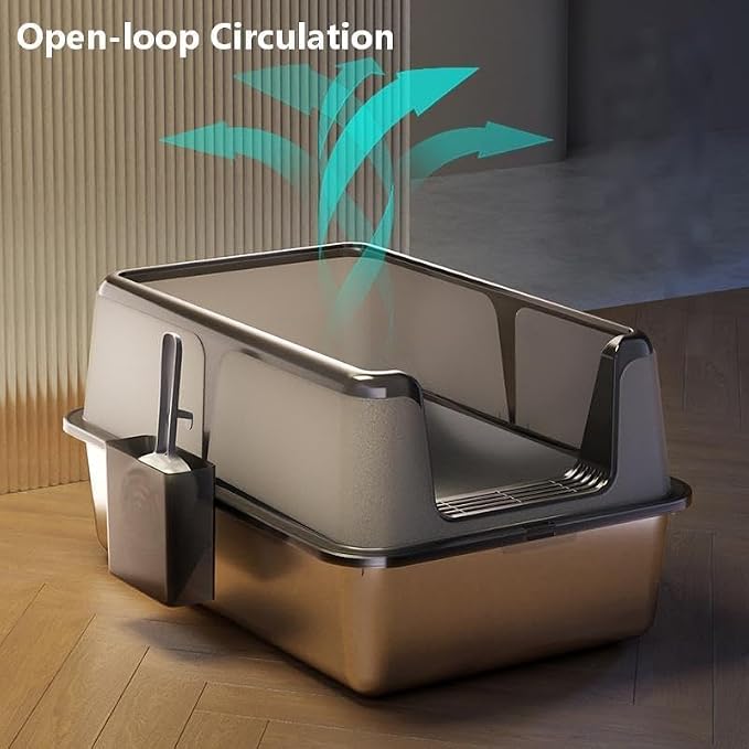 Stainless Steel Cat Litter Box, XL Enclosed Metal Litter Box with Lid & Side Litters Filter, Anti-Leak Non-Stick Design, Includes Scoop for Large Cats 6'' Deep White