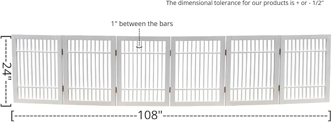 Urnporium Pet Dog Gate Freestanding, Strong Durable Folding Wooden Fence, Portable Acacia Hardwood Safety Barrier for Indoor & Outdoor Use (White Pet Gate, 6 Panel 24" Tall)
