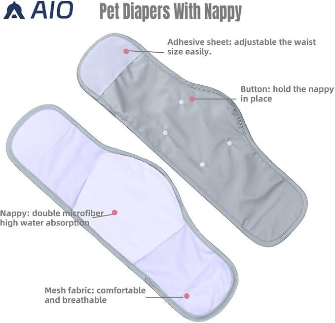 AIO Male Belly Bands for Dogs - Dog Diapers Male -Belly Bands for Male Dogs- High Absorbing Dog Wraps Washable - Reusable Large Doggy Doggie Puppy Dog Diapers