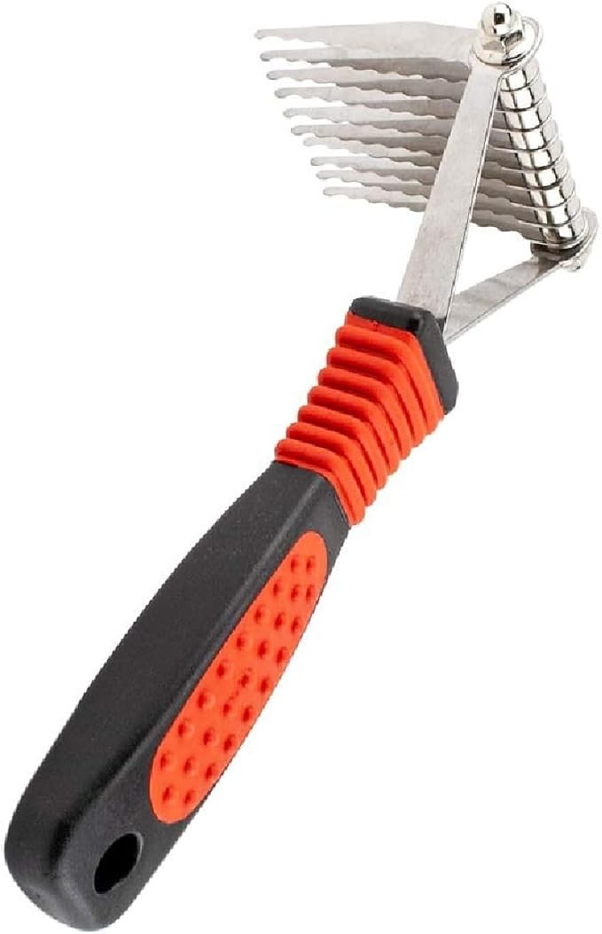 PUREPET Pro Dog Grooming Undercoat Deshedding Pin Rake Combs Fur and Coat Control (10 Blade Dematting Rake)