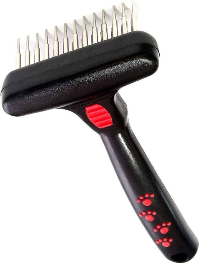 PUREPET Pro Dog Grooming Undercoat Deshedding Pin Rake Combs Fur and Coat Control (25 Tooth Magic Spring Rake)
